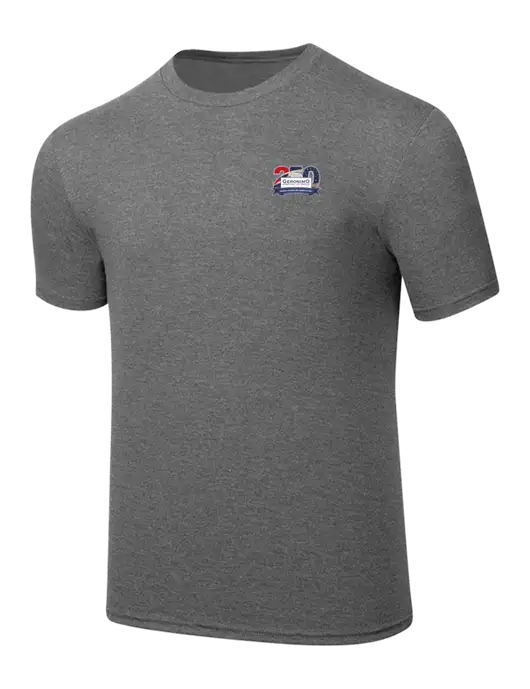 Simply Soft Heathered Medium Grey 4.5oz  Poly/Combed Ring Spun Cotton T-Shirt w/Geronimo 250th Logo