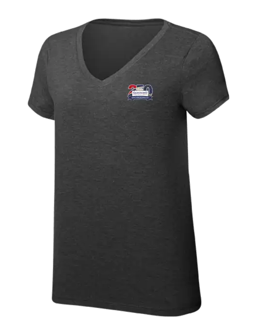 Womens Simply Soft V-Neck Black Frost 4.5oz  Poly/Combed Ring Spun Cotton T-Shirt w/Geronimo 250th Logo