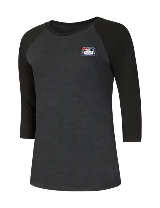 Womens Simply Soft 3/4 Sleeve Black/Black Frost Ring Spun Cotton T-Shirt w/Geronimo 250th Logo