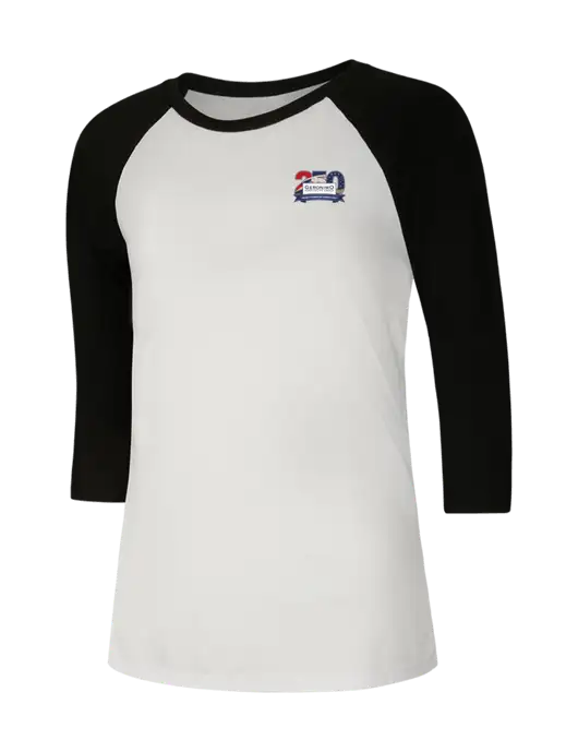 Womens Simply Soft 3/4 Sleeve Black/White Ring Spun Cotton T-Shirt w/Geronimo 250th Logo