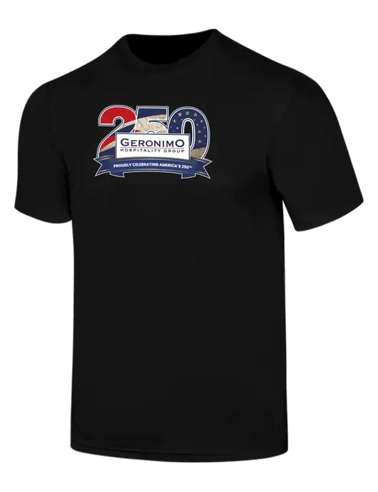 Simply Soft Black 4.5oz  Poly/Combed Ring Spun Cotton T-Shirt w/Geronimo 250th Logo