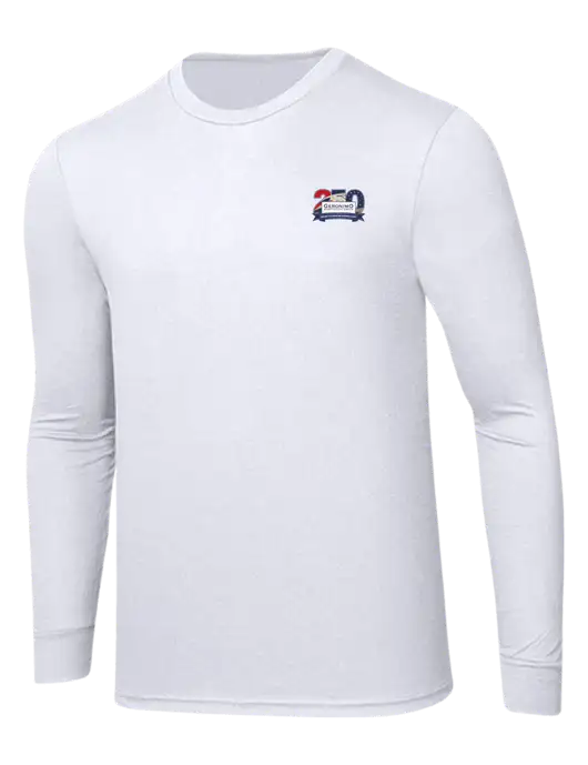 Simply Soft Long Sleeve White 4.5 oz, Poly/Combed Ring Spun Cotton T-Shirt w/Geronimo 250th Logo