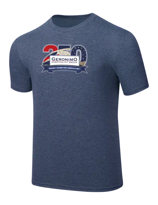 Simply Soft Navy Frost 4.5oz  Poly/Combed Ring Spun Cotton T-Shirt w/Geronimo 250th Logo