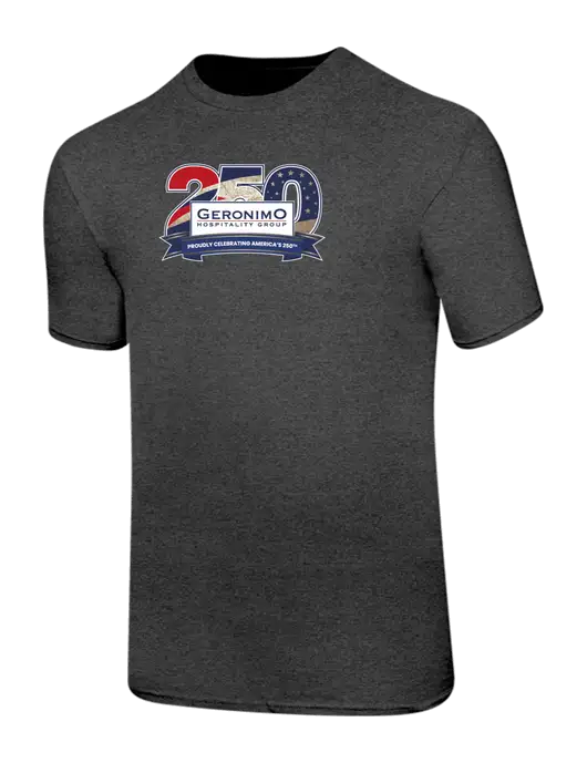 Ring Spun Dark Heather Grey 4.5 oz T-Shirt w/Geronimo 250th Logo