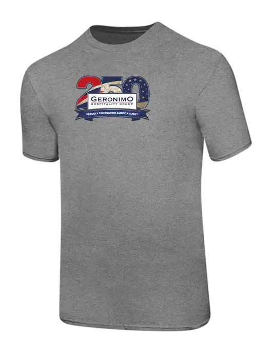 Ring Spun Light Heather Grey 4.5 oz T-Shirt w/Geronimo 250th Logo