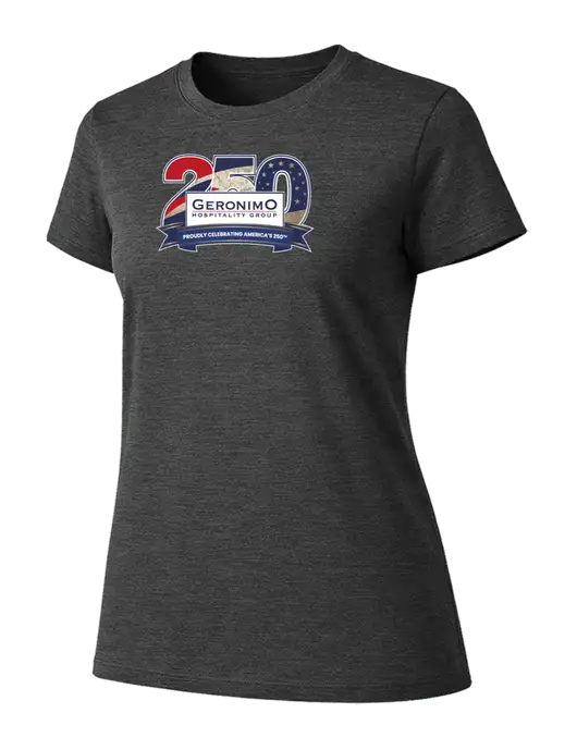 Womens Ring Spun Dark Heather Grey 4.5 oz T-Shirt w/Geronimo 250th Logo