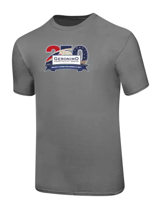 Ring Spun Medium Grey 4.5 oz T-Shirt w/Geronimo 250th Logo