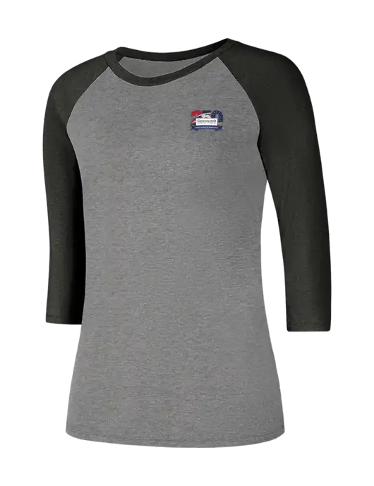 Womens Simply Soft 3/4 Sleeve Black Frost/Grey Frost Ring Spun Cotton T-Shirt w/Geronimo 250th Logo