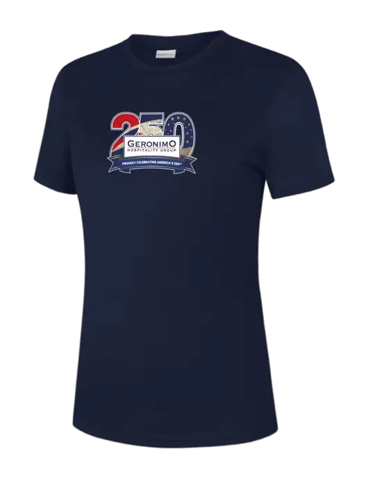 Womens Navy PosiCharge Competitor Tee w/Geronimo 250th Logo