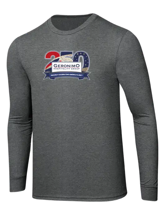 Simply Soft Long Sleeve Medium Grey Frost 4.5 oz, Poly/Combed Ring Spun Cotton T-Shirt w/Geronimo 250th Logo