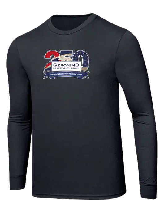 Simply Soft Long Sleeve Black Frost 4.5 oz, Poly/Combed Ring Spun Cotton T-Shirt w/Geronimo 250th Logo