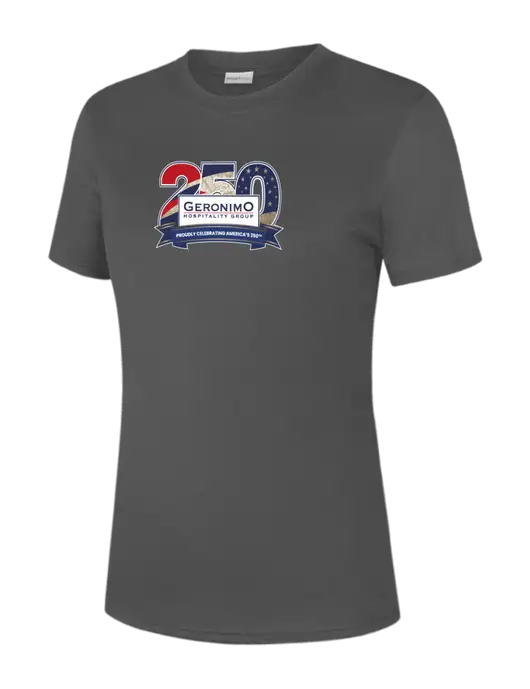  Womens Dark Grey PosiCharge Competitor Tee w/Geronimo 250th Logo