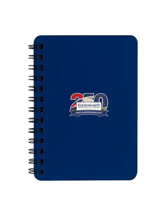 Sturdy Navy Blue Hardcover Notebook, 5.25 x 7 w/Geronimo 250th Logo