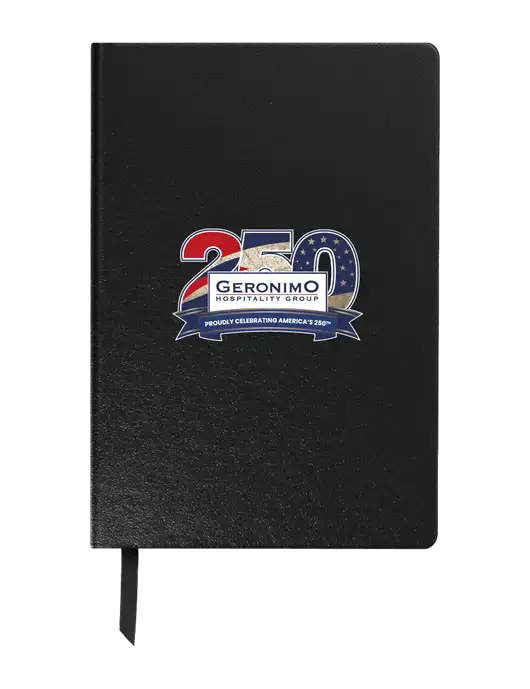Achieve Black Hardcover Journal, 5.5 x 8.37 w/Geronimo 250th Logo