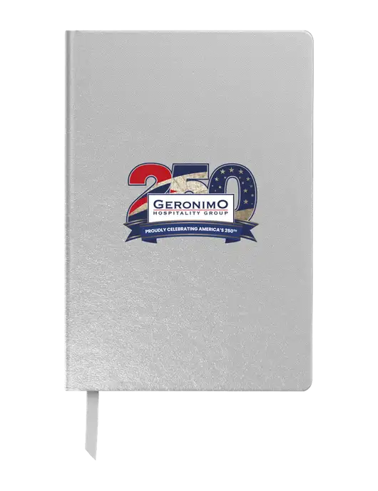 Achieve Silver Hardcover Journal, 5.5 x 8.37 w/Geronimo 250th Logo
