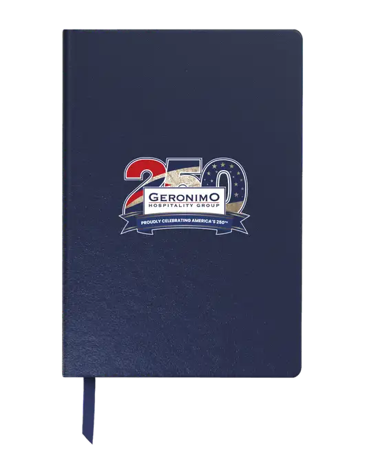 Achieve Navy Hardcover Journal, 5.5 x 8.37 w/Geronimo 250th Logo