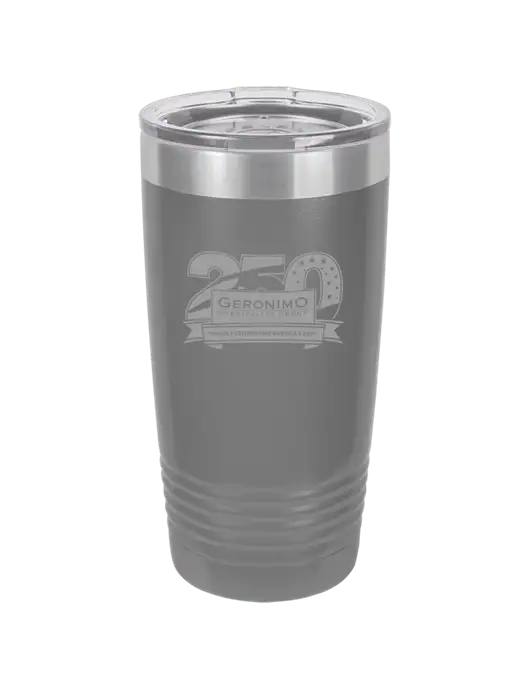 Polar Camel 20 oz Powder Coated Grey Vacuum Insulated Tumbler  w/Geronimo 250th Logo