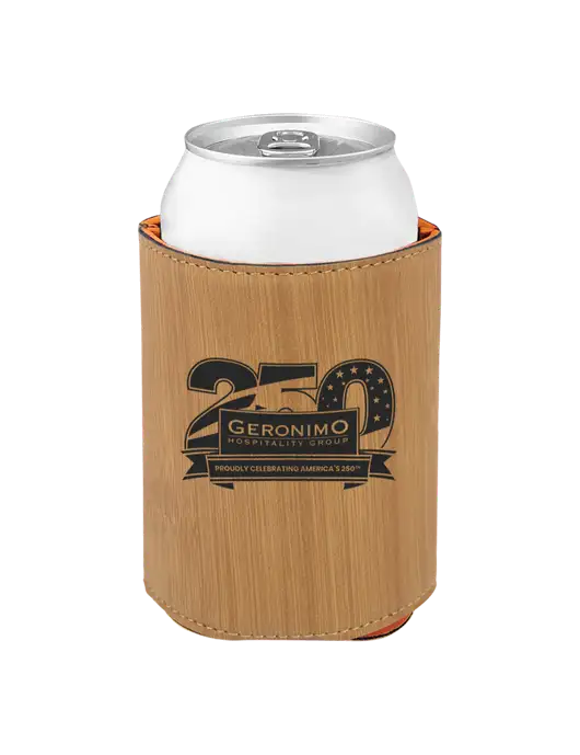 Bamboo Leatherette Beverage Holder w/Geronimo 250th Logo