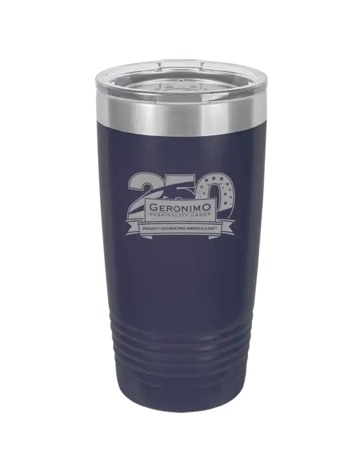 Polar Camel 20 oz Powder Coated Navy Vacuum Insulated Tumbler w/Geronimo 250th Logo