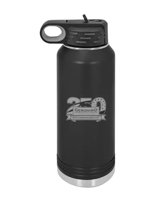Polar Camel 32 oz Powder Coated Black Vacuum Insulated Water Bottle w/Geronimo 250th Logo