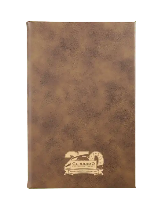 Rustic Leatherette 5.25 x 8.25 Journal w/Geronimo 250th Logo