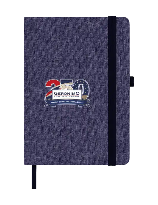 Twill Navy Heathered 5 x 7 Journal w/Geronimo 250th Logo