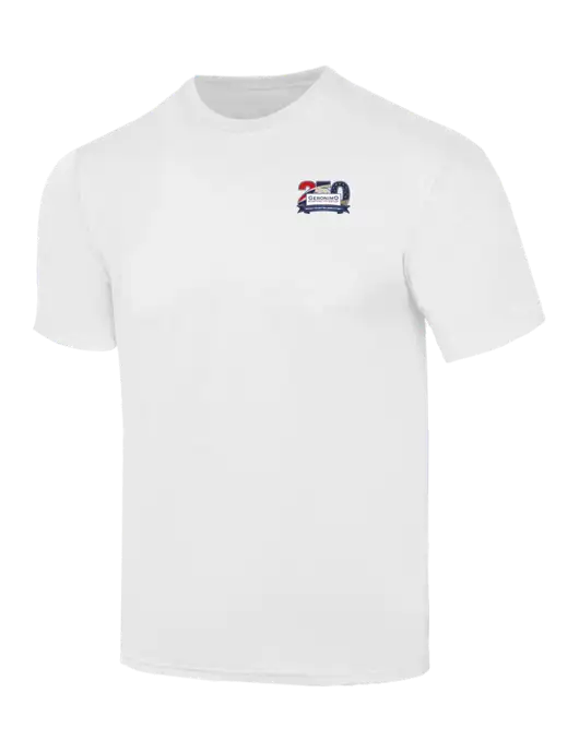 Simply Soft White 4.5oz  Poly/Combed Ring Spun Cotton T-Shirt w/Geronimo 250th Logo