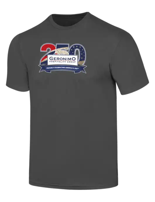 Simply Soft Charcoal 4.5oz  Poly/Combed Ring Spun Cotton T-Shirt w/Geronimo 250th Logo