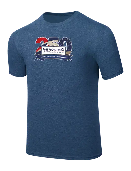 Simply Soft Heathered Navy 4.5oz  Poly/Combed Ring Spun Cotton T-Shirt w/Geronimo 250th Logo