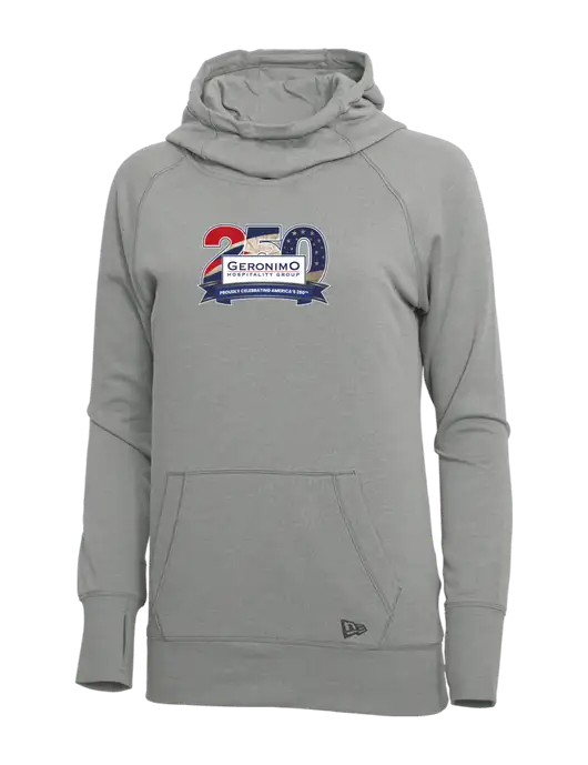 New Era Shadow Grey Heather Womens Tri-Blend Fleece Pullover Hoodie w/Geronimo 250th Logo