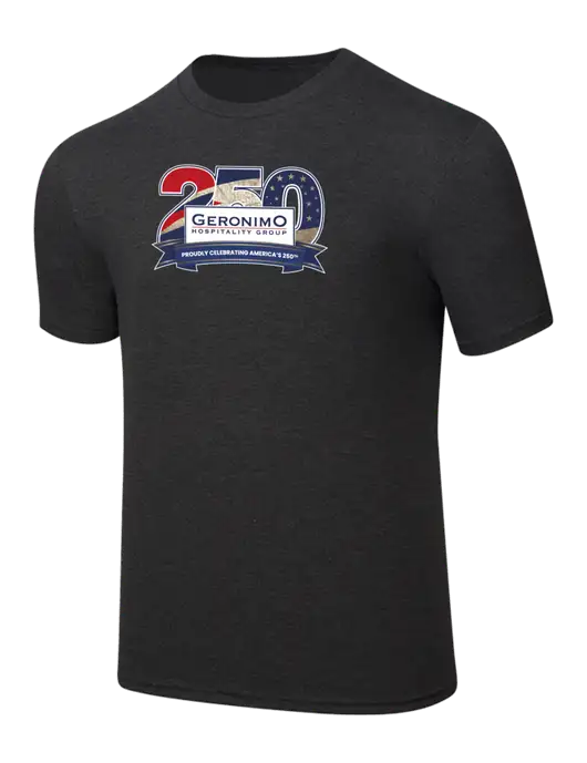 Simply Soft Black Frost 4.5oz  Poly/Combed Ring Spun Cotton T-Shirt w/Geronimo 250th Logo