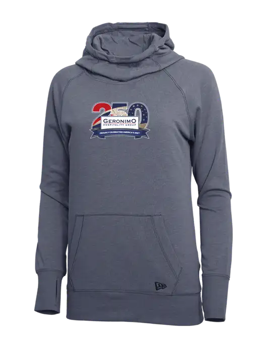 New Era True Navy Heather Womens Tri-Blend Fleece Pullover Hoodie w/Geronimo 250th Logo