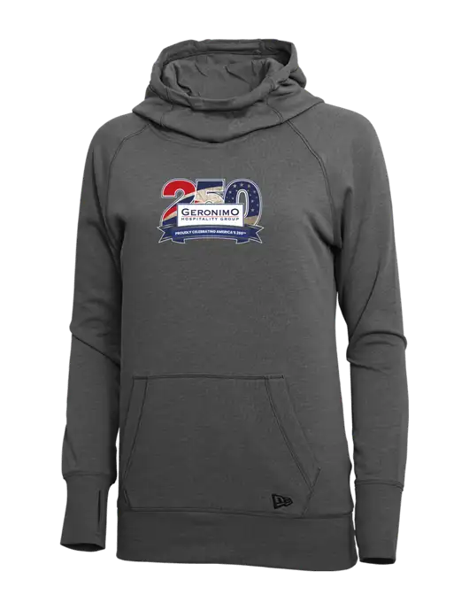 New Era Black Heather Womens Tri-Blend Fleece Pullover Hoodie w/Geronimo 250th Logo