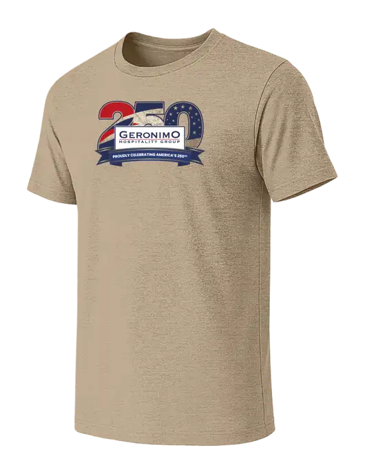 BELLA+CANVAS Heather Tan CVC Short Sleeve Tee w/Geronimo 250th Logo