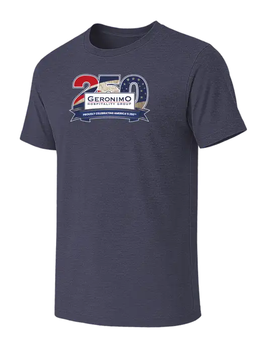 BELLA+CANVAS Heather Navy CVC Short Sleeve Tee w/Geronimo 250th Logo
