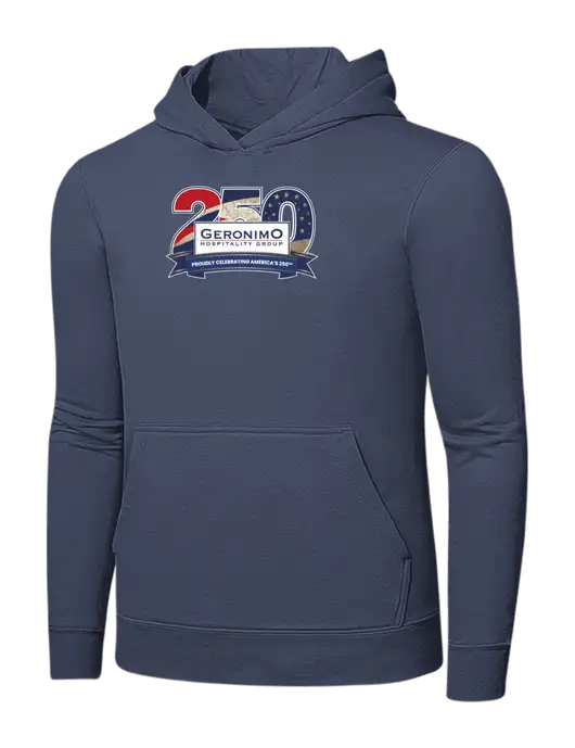 Steel Blue 7.8. oz Ring Spun Hooded Sweatshirt w/Geronimo 250th Logo