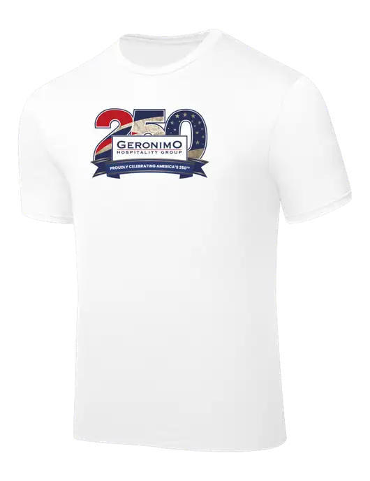 White PosiCharge Competitor Tee w/Geronimo 250th Logo