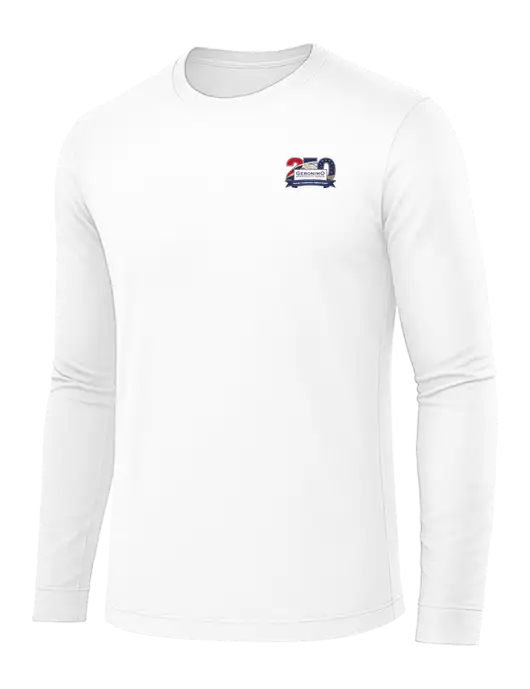 Long Sleeve White PosiCharge Competitor Tee w/Geronimo 250th Logo