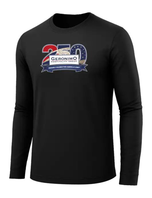 Long Sleeve Black PosiCharge Competitor Tee w/Geronimo 250th Logo