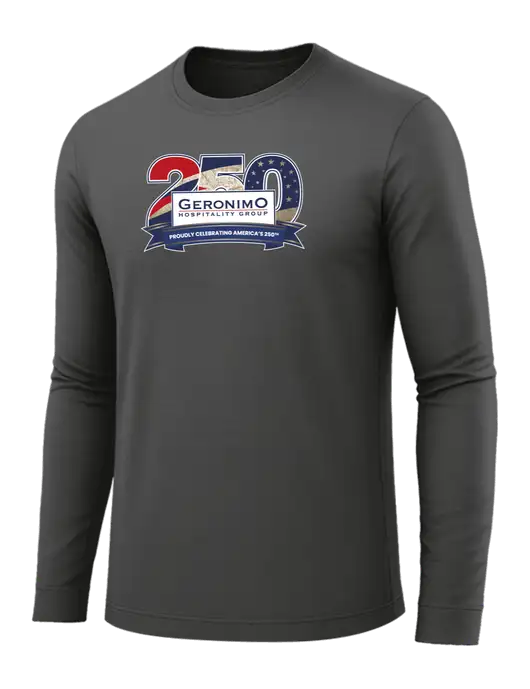 Long Sleeve Dark Grey PosiCharge Competitor Tee w/Geronimo 250th Logo