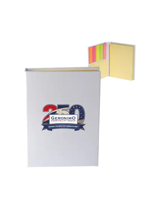 White Sticky Book Folio, 3.125 x 4.125 w/Geronimo 250th Logo