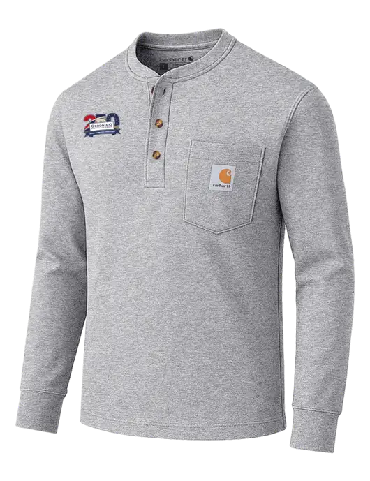 Carhartt Light Grey Heather Long Sleeve Henley Shirt w/Geronimo 250th Logo