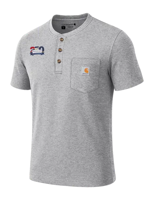 Carhartt Light Grey Heather Short Sleeve Henley Shirt w/Geronimo 250th Logo