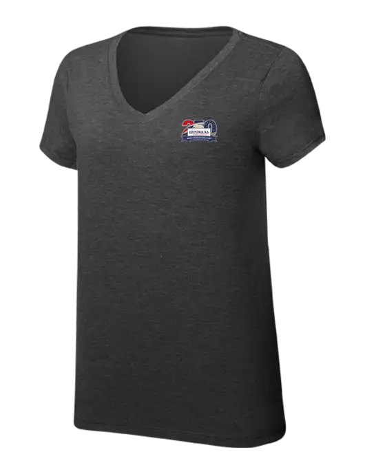 Womens Simply Soft V-Neck Black Frost 4.5oz  Poly/Combed Ring Spun Cotton T-Shirt w/Hendricks 250th Logo