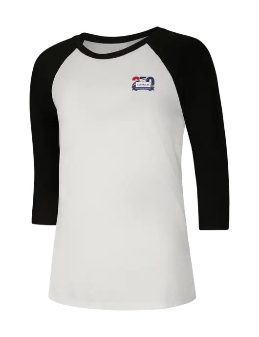 Womens Simply Soft 3/4 Sleeve Black/White Ring Spun Cotton T-Shirt w/Hendricks 250th Logo