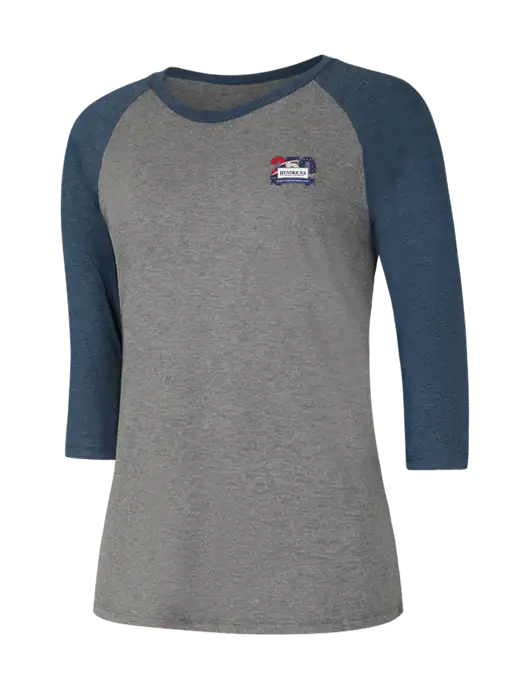 Womens Simply Soft 3/4 Sleeve Navy Frost/Grey Frost Ring Spun Cotton T-Shirt w/Hendricks 250th Logo
