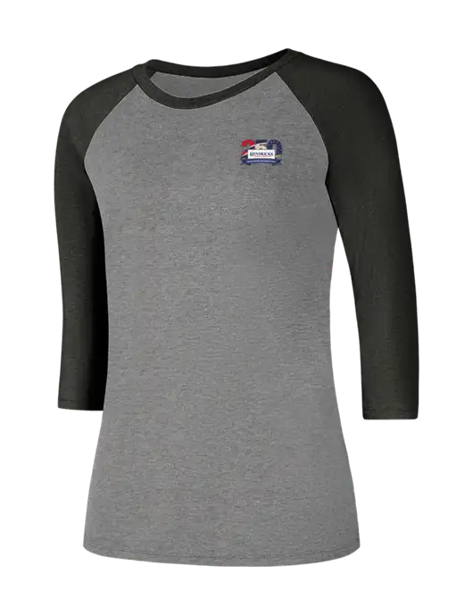Womens Simply Soft 3/4 Sleeve Black Frost/Grey Frost Ring Spun Cotton T-Shirt w/Hendricks 250th Logo