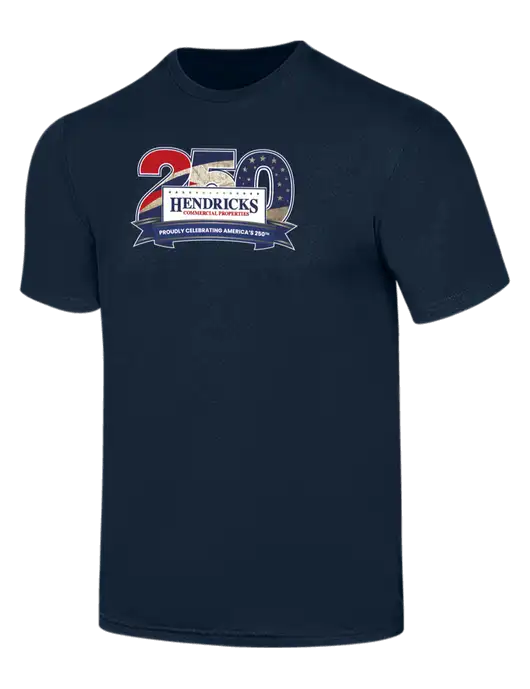 Simply Soft Navy 4.5oz  Poly/Combed Ring Spun Cotton T-Shirt w/Hendricks 250th Logo