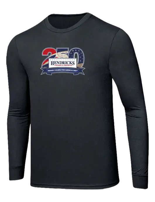 Simply Soft Long Sleeve Black Frost 4.5 oz, Poly/Combed Ring Spun Cotton T-Shirt w/Hendricks 250th Logo