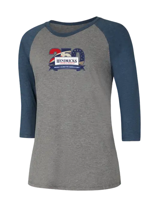 Womens Simply Soft 3/4 Sleeve Navy Frost/Grey Frost Ring Spun Cotton T-Shirt w/Hendricks 250th Logo